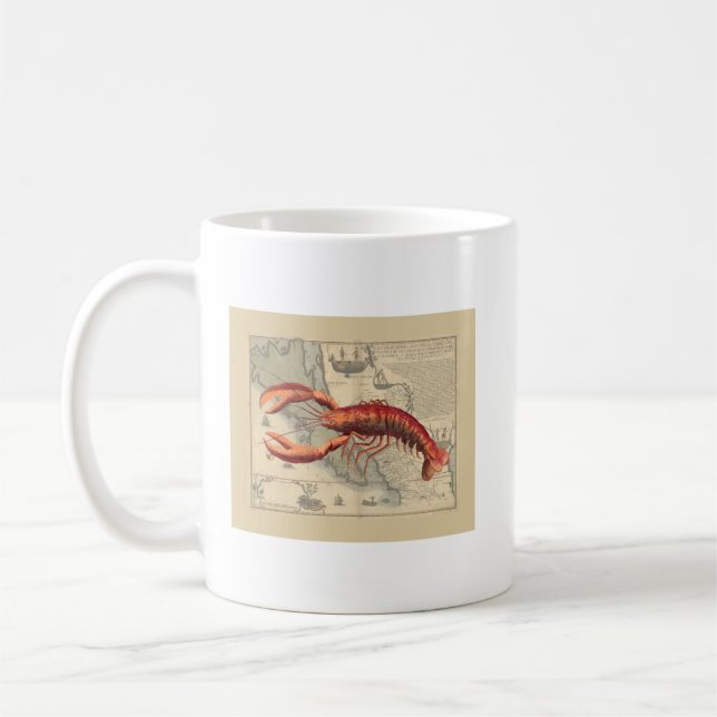 Lobster Print On Nautical Map Coffee Mug (Left)