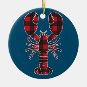 Lobster Red Plaid Buffalo Matching Pajama Family  Ceramic Ornament