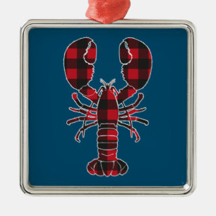 Lobster Red Plaid Buffalo Matching Pajama Family  Metal Ornament
