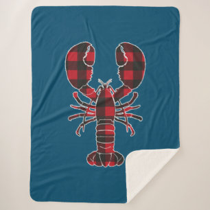 Lobster Red Plaid Buffalo Matching Pajama Family Sherpa Blanket