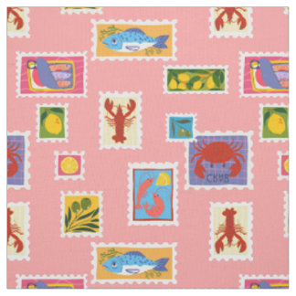 lobster sardine lemon seafood stamps collage fabric