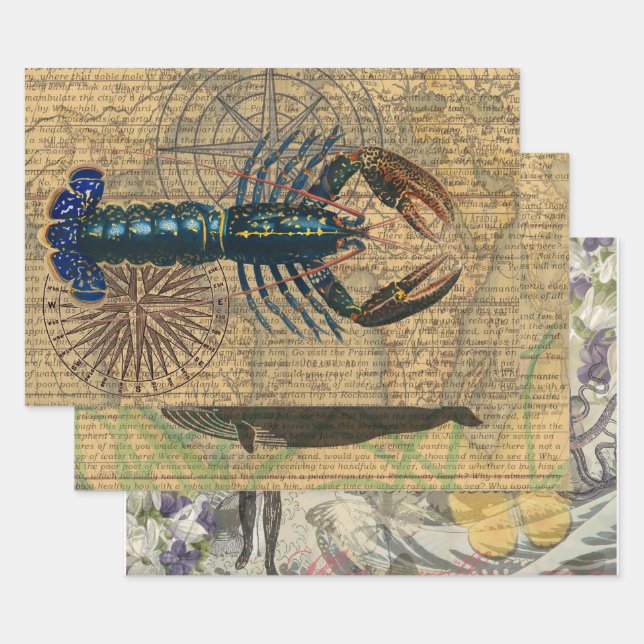 Lobster Shellfish Seafood Maine Classic Ocean Wrapping Paper Sheet (Set)