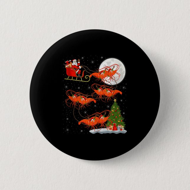 Lobster Shrimp Santa Sleigh Flying Funny Magical C 2 Inch Round Button (Front)