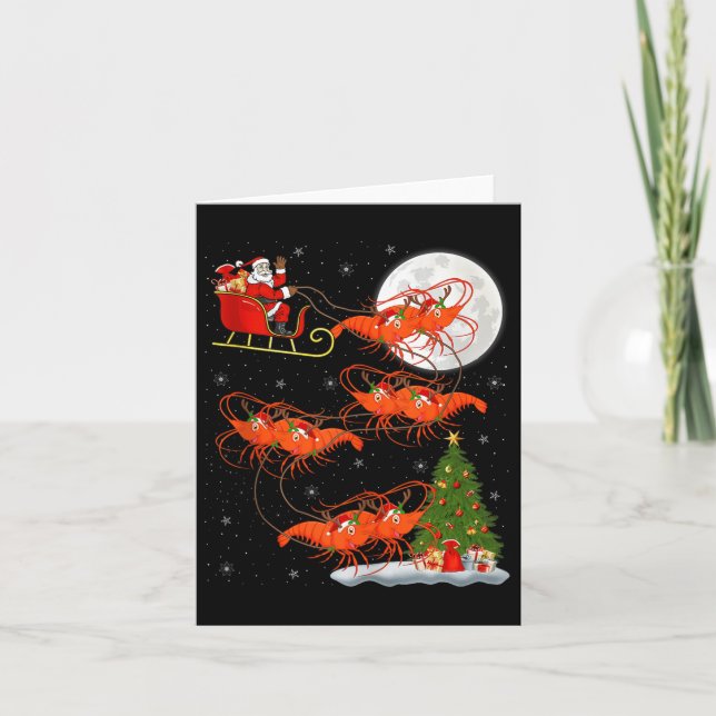 Lobster Shrimp Santa Sleigh Flying Funny Magical C Card (Front)