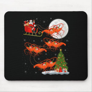 Lobster Shrimp Santa Sleigh Flying Funny Magical C Mouse Pad
