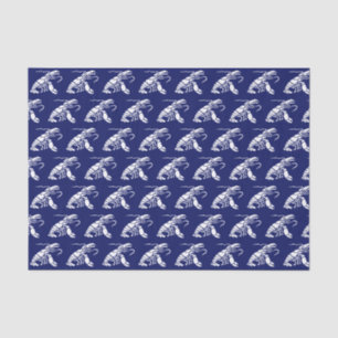 Lobster Silhouette #1 Drawing White Blue Bkground Tissue Paper