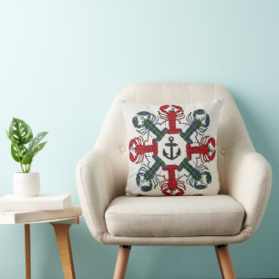 Lobster Snowflake Anchor Nova Scotia Tartan pillow