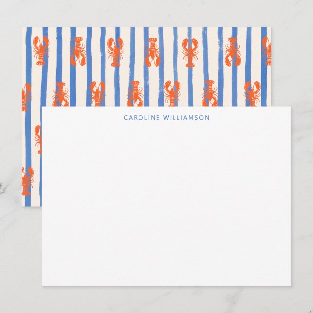 Lobster Stripe Pattern Personalized Stationery Card (Front/Back)