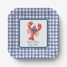 Lobster Summer Nautical Blue Gingham July 4th