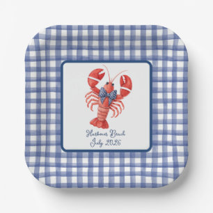 Lobster Summer Nautical Blue Gingham July 4th Paper Plate