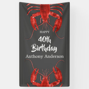 Lobster Themed Dark Grey Fun Birthday Party Custom Banner