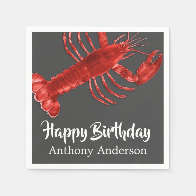 Lobster Themed Dark Grey Fun Birthday Party Custom Napkin (Front)