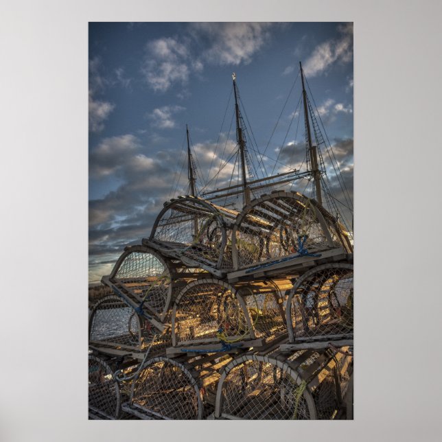 Lobster Traps and Tall Ship Masts Poster (Front)