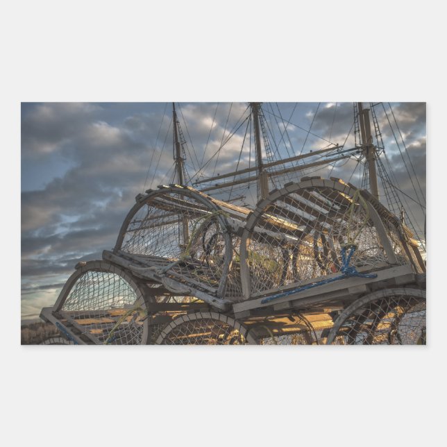 Lobster Traps and Tall Ship Masts Sticker (Front)