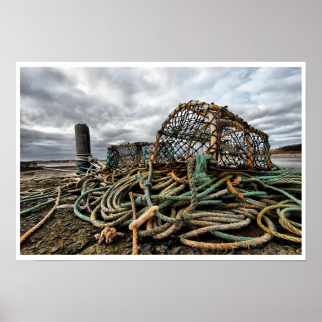 Lobster Traps, Ropes on Beach Poster (Front)