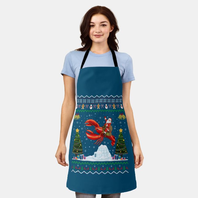 Lobster Ugly Xmas Gift Santa Riding Lobster Christ Apron (Worn)