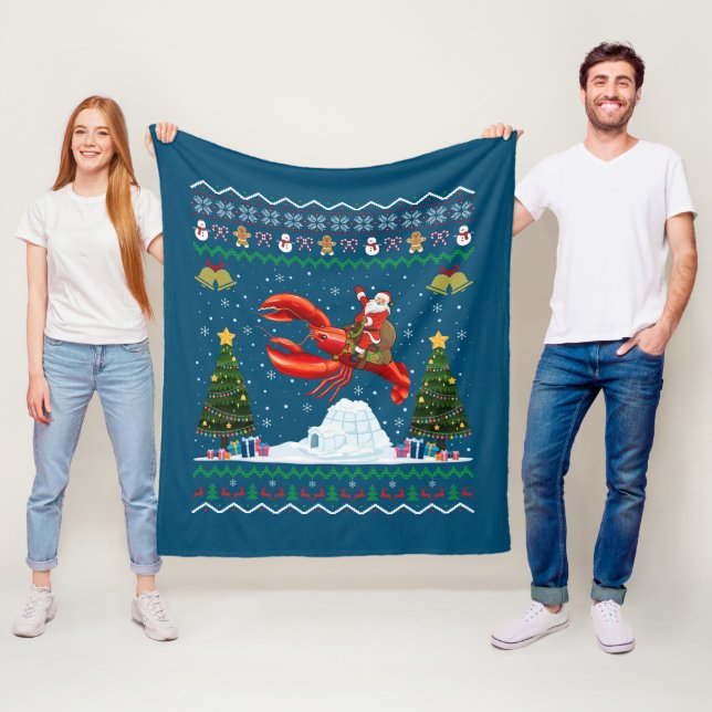 Lobster Ugly Xmas Gift Santa Riding Lobster Christ Fleece Blanket (In Situ)