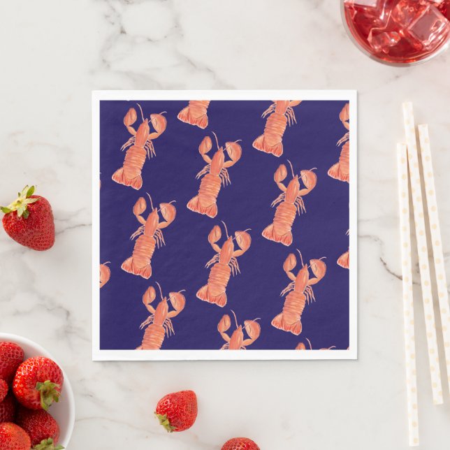 Lobster Watercolor Pattern Wedding Napkin (Insitu)