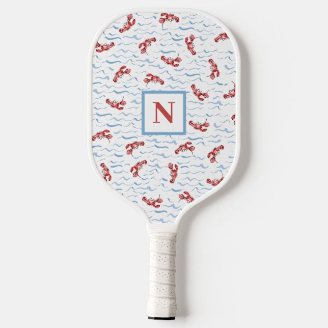 Lobster Wave Pattern Monogram  Pickleball Paddle (Back)