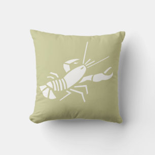 LOBSTER WHITE on khaki  green pillow
