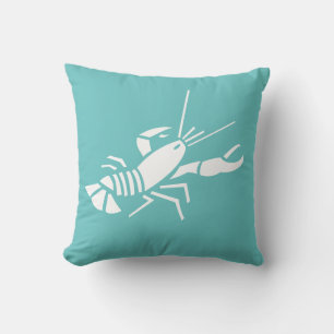 LOBSTER WHITE sur coussin bleu turquoise