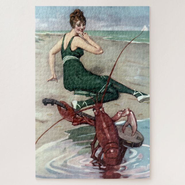 Lobster With Banjo Serenading Beach Girl Jigsaw Puzzle (Vertical)
