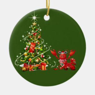 Lobster With Christmas Scafts Santa Hat Ceramic Ornament
