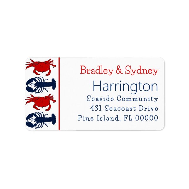 Lobsters Crabs Patriotic Large Address Label (Front)