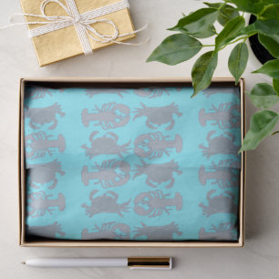 Lobsters Crabs Pattern Blue Tissue Paper