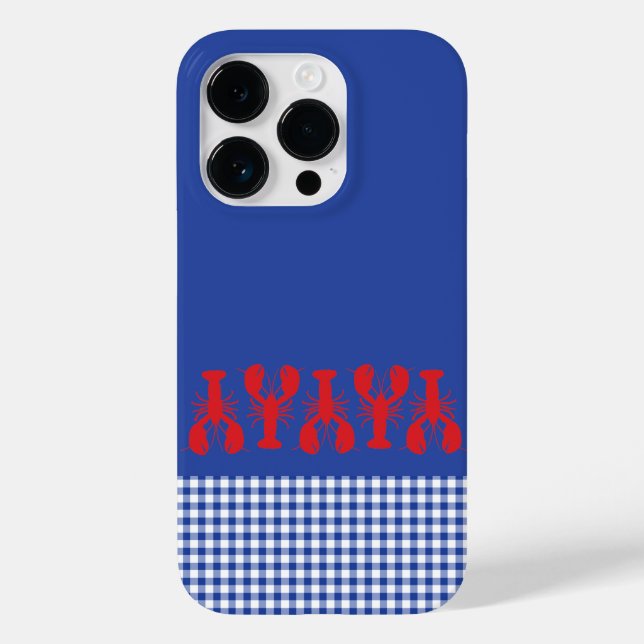 Lobsters Gingham Coastal Red White Blue Tech Case-Mate iPhone Case (Back)