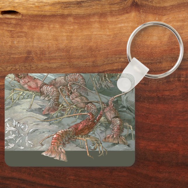 Lobsters in the Ocean, Vintage Art Nouveau Keychain (Front)