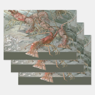 Lobsters in the Ocean, Vintage Art Nouveau Wrapping Paper Sheet