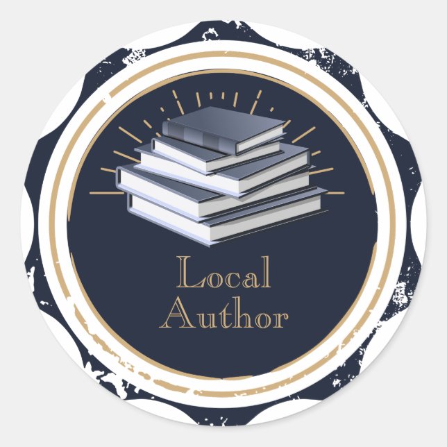 Local Author, Stack of Books, Classic Round Sticker (Front)