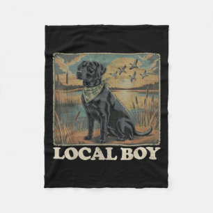Local Boy Black Lab Hunting Dog Marsh Scene Sunset Fleece Blanket