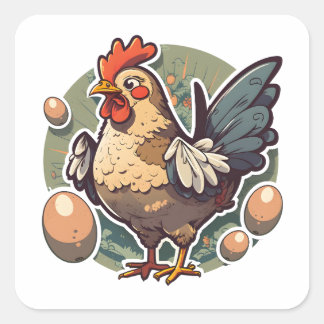 Local Egg Dealers Farmers, Chicken Cartoon Style Square Sticker