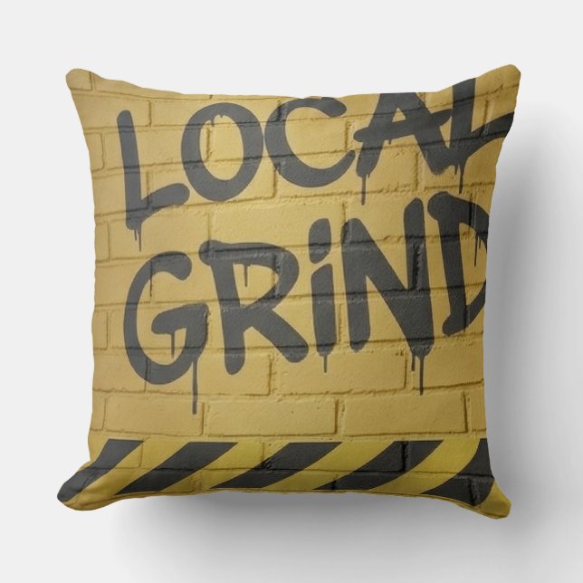 "Local Grind" Street Art Dustr Black And Yellow Throw Pillow (Front)