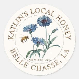 Local Honey Label with Blue Aster and Honeybee