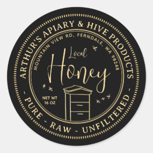 Local Honey with Hive & Bees Pure Raw Unfiltered Classic Round Sticker