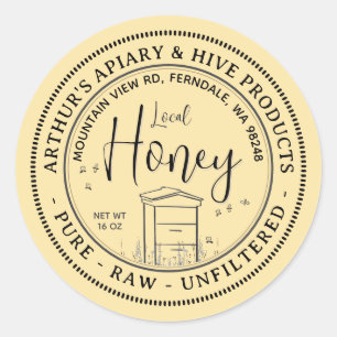 Local Honey with Hive & Bees Pure Raw Unfiltered Classic Round Sticker
