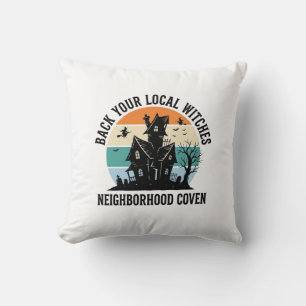 Local Witch Halloween Haunted House Retro Art Throw Pillow