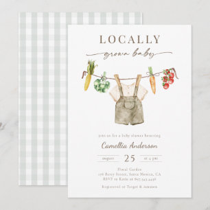 Locally Grow Farmers Market Baby Boy Clothesline Invitation