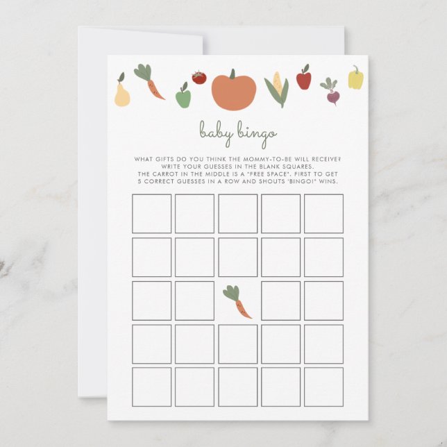 Locally Grown Baby Bingo Baby Shower Game (Front)