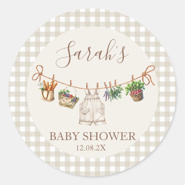 Locally Grown Baby Shower Classic Round Sticker (Front)