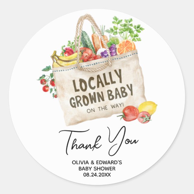 Locally Grown Baby Shower Classic Round Sticker (Front)