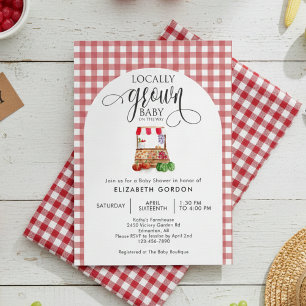 Locally Grown Baby Shower Farm Fresh Red Gingham Invitation