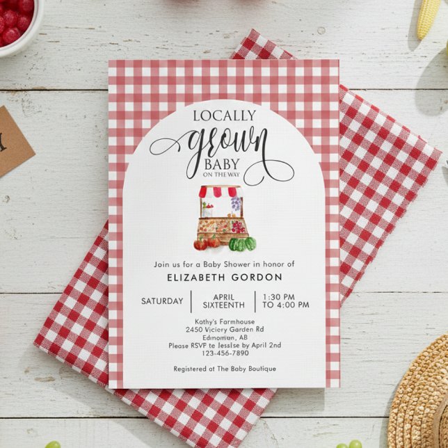 Locally Grown Baby Shower Farm Fresh Red Gingham Invitation (Creator Uploaded)