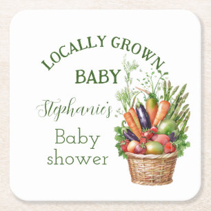 Locally Grown Baby Shower Farmers Market Square Paper Coaster