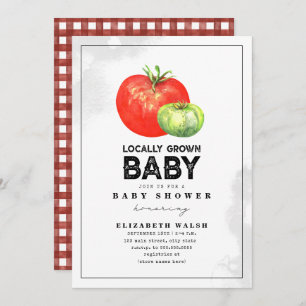 Locally Grown Baby Shower Gingham Watercolor  Invi Invitation