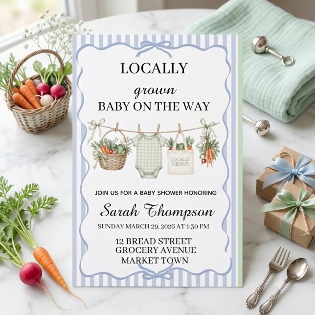 Locally Grown Baby Shower Invitations | Rustic Gre (Creator Uploaded)