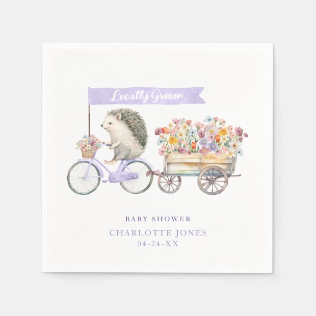 Locally Grown Baby Shower Napkins – Purple Floral  (Front)